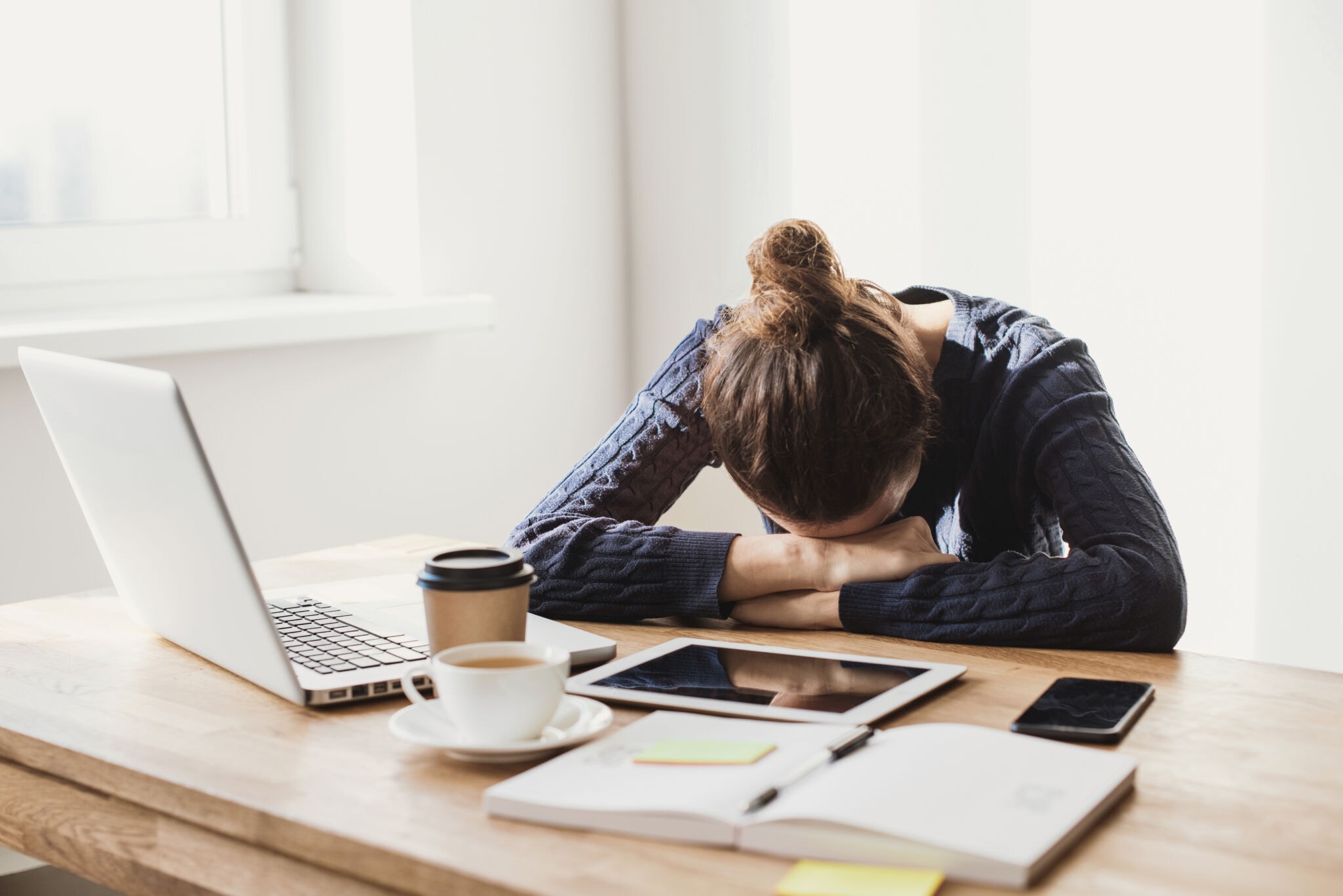 Overworked,Tired,Businesswoman,.,Young,Exhausted,Student,Girl,Sleeping,In