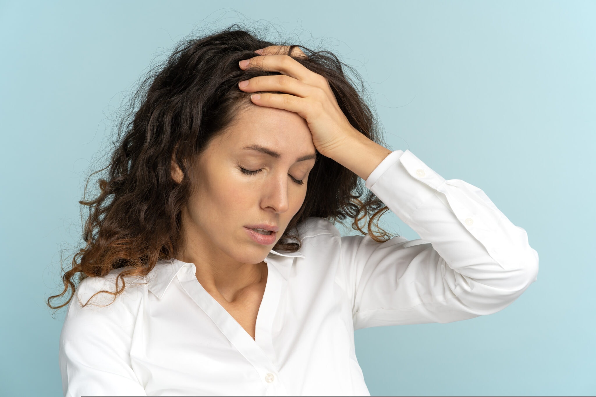 Studio,Portrait,Of,Tired,Frustrated,Business,Woman,Or,Office,Worker