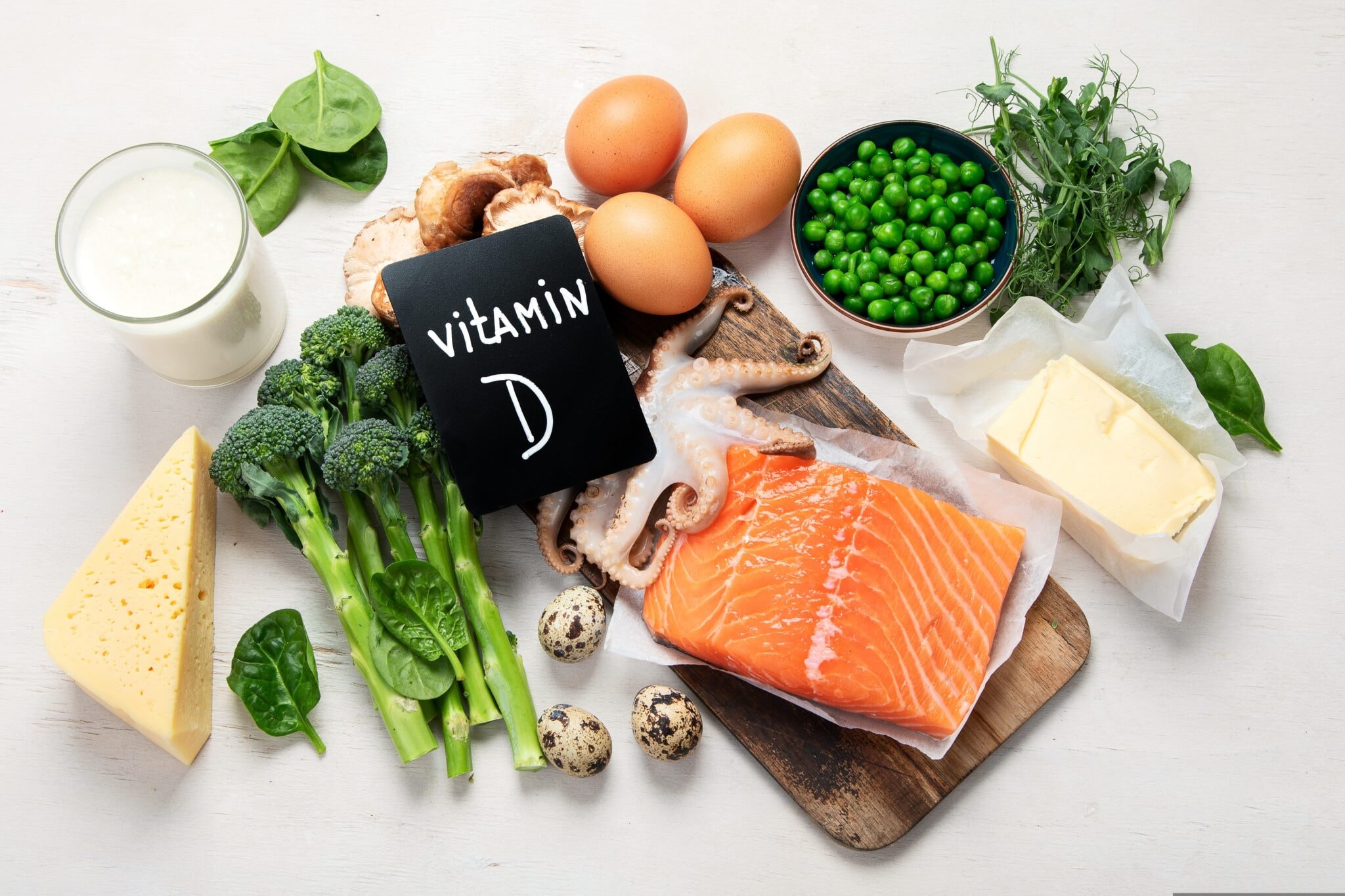 Composition,With,Products,Rich,In,Vitamin,D,On,White,Background,