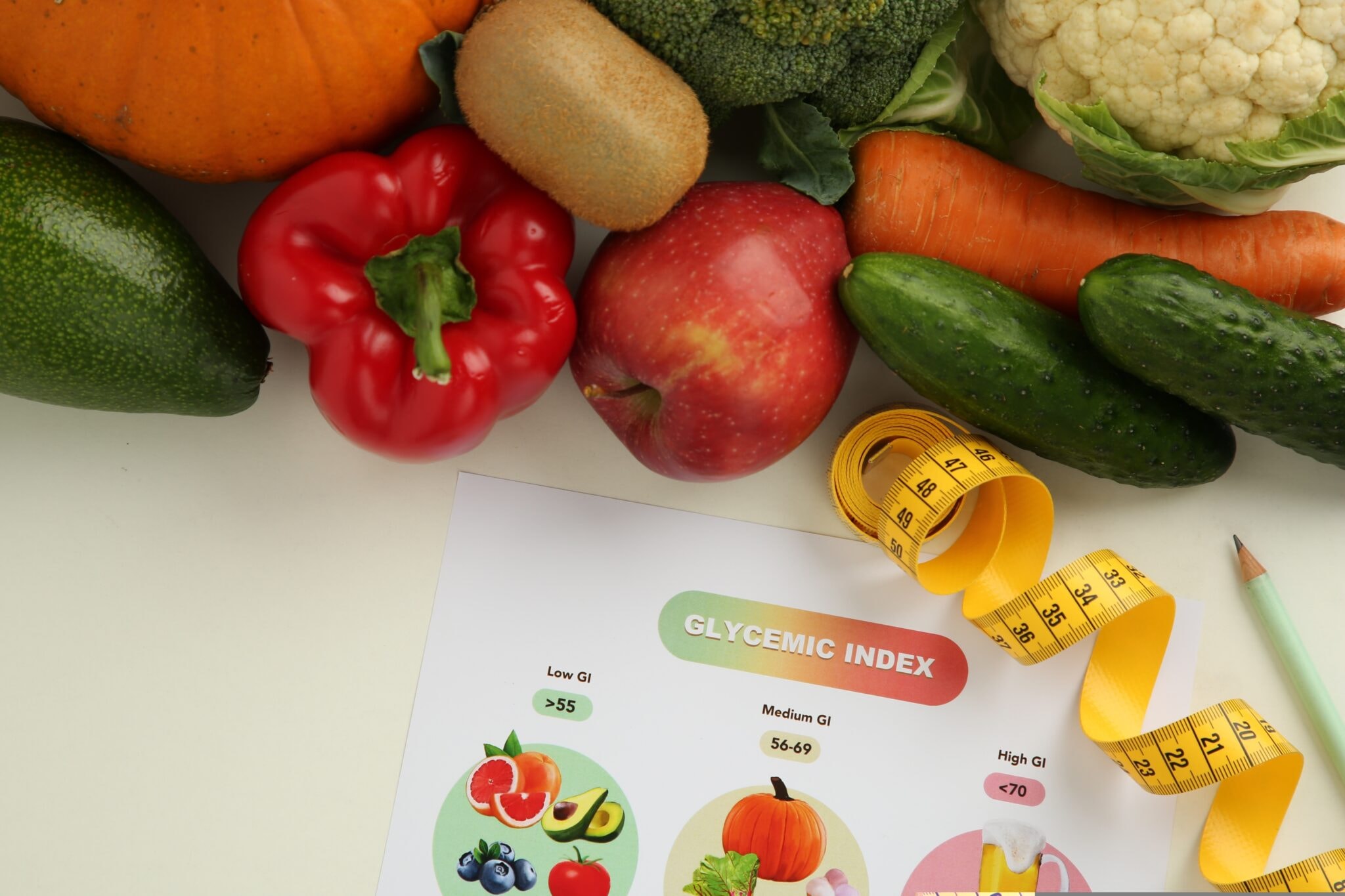 Paper,With,Glycemic,Index,Chart,,Measuring,Tape,And,Products,On